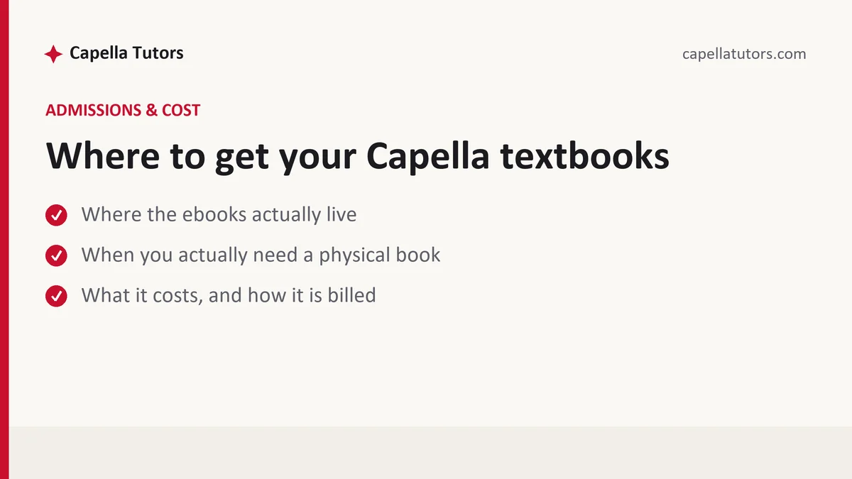 Where to get your Capella textbooks, a Capella FlexPath student guide, from Capella Tutors
